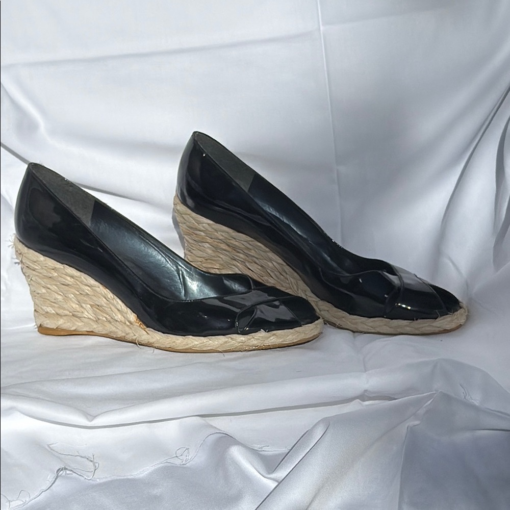 Stuart Weitzman Black and Tan Wedge Heels